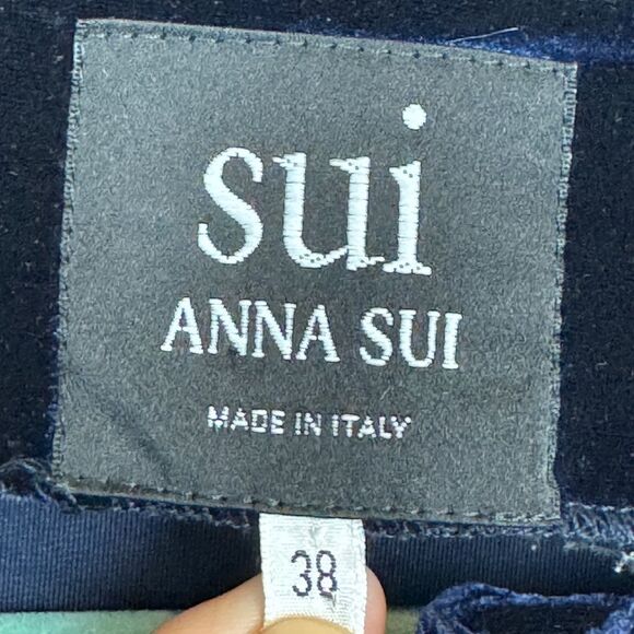 VTG Anna Sui Embroidered Blue Velvet Blazer 38/S *Missing Button - Picture 4 of 11